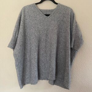 100% Cashmere Gray Poncho Sweater | Oversized V-Neck Batwing Minimalist Capsule